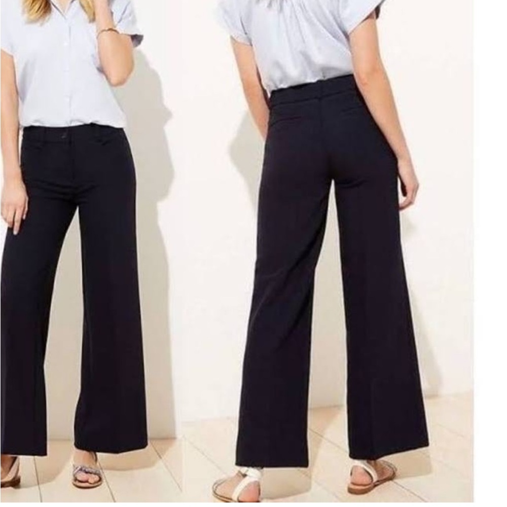 Loft Navy high Waisted Wide Leg Pants Size 6